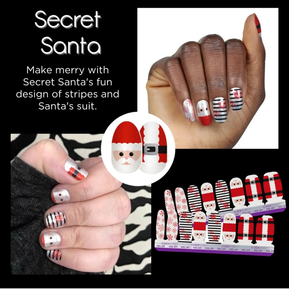 Color Street Secret Santa Press-On Nails - Red, White, Black